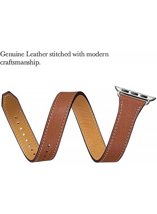 Leather Watch Band Compatible for Apple Watch Series Band 38mm 40mm 41mm 42mm women, Genuine Leather Double Tour Designed Slim Replacement Strap for iWatch Series10 9 8 7 6 SE, Brown - Image 3